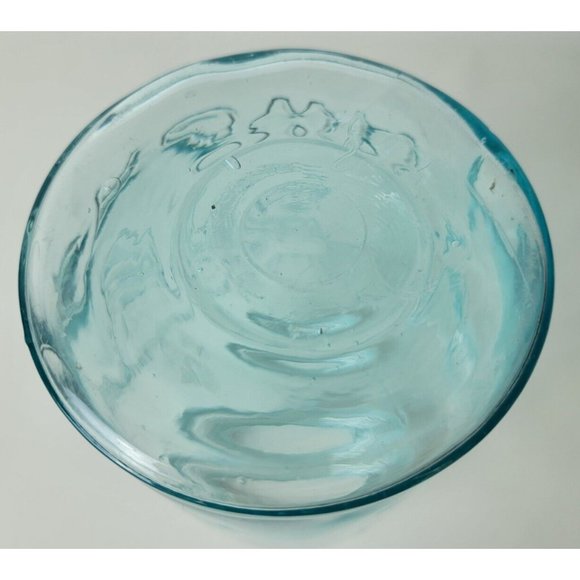 Vintage Crown Blue Glass Quart Canning Jar w. Glass Lid Bubbles D3 - Picture 8 of 11